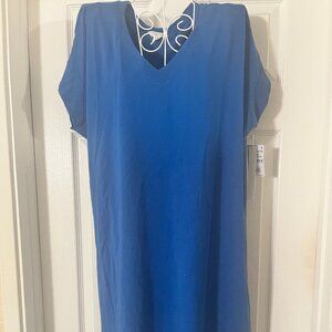 Caslon Blue Dress Casual Drape Size L Beachy Boho Relaxed Fit  V-neck  Pullover